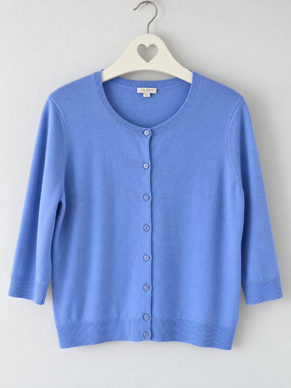 Talbots 100% Cotton Light Blue Cardigan 3/4 Sleeve Size M PTP21